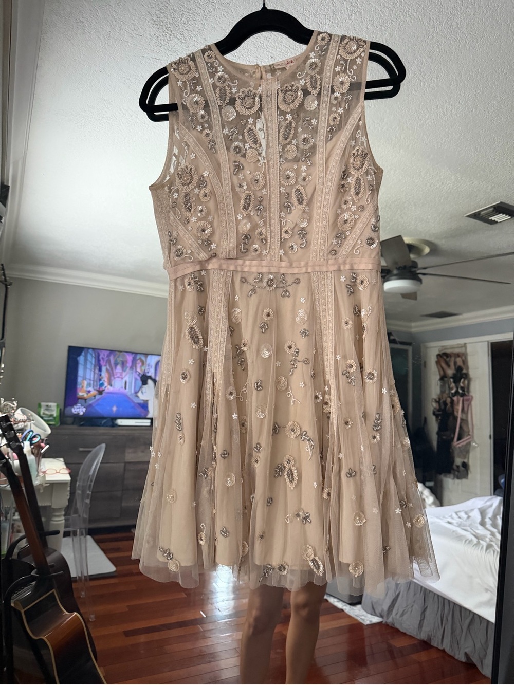 Ladies Embellished Tulle Party Dress - Blush